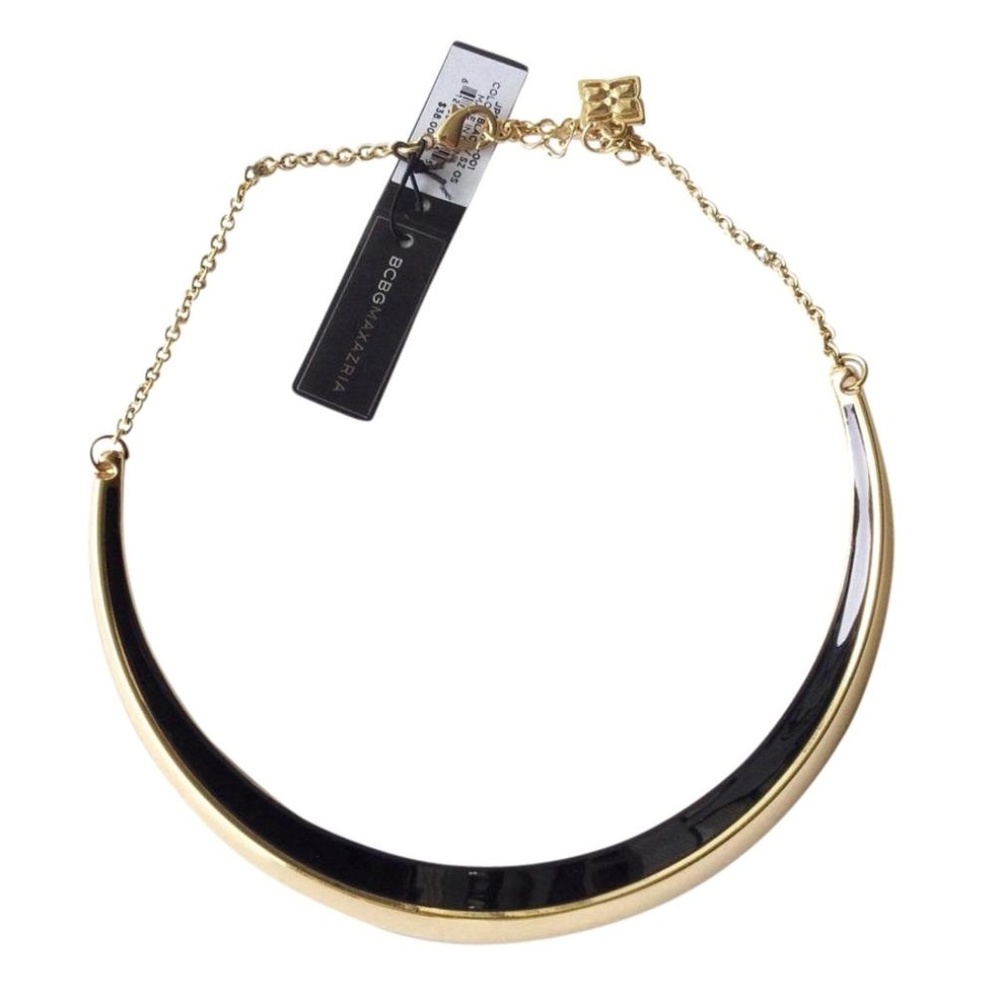 BCBG NECKLACE COLLAR GOLD TONE BLACK CRESCENT